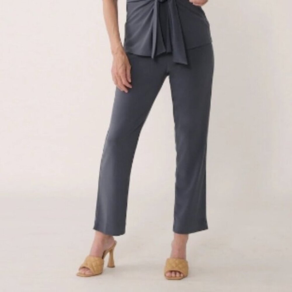 New Brian Bailey Grey Slim Cropped Pull On Stretch Pants Size XL bin 4H